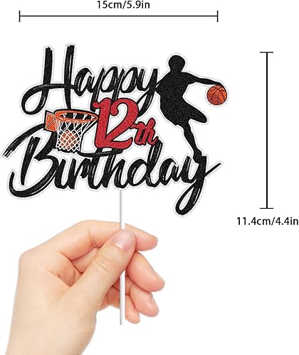 Miniatura 2 de Decoración de pastel de baloncesto para cumpleaños número 12, 12 años de edad, jugador de baloncesto de doce años, decoración de tartas, tema