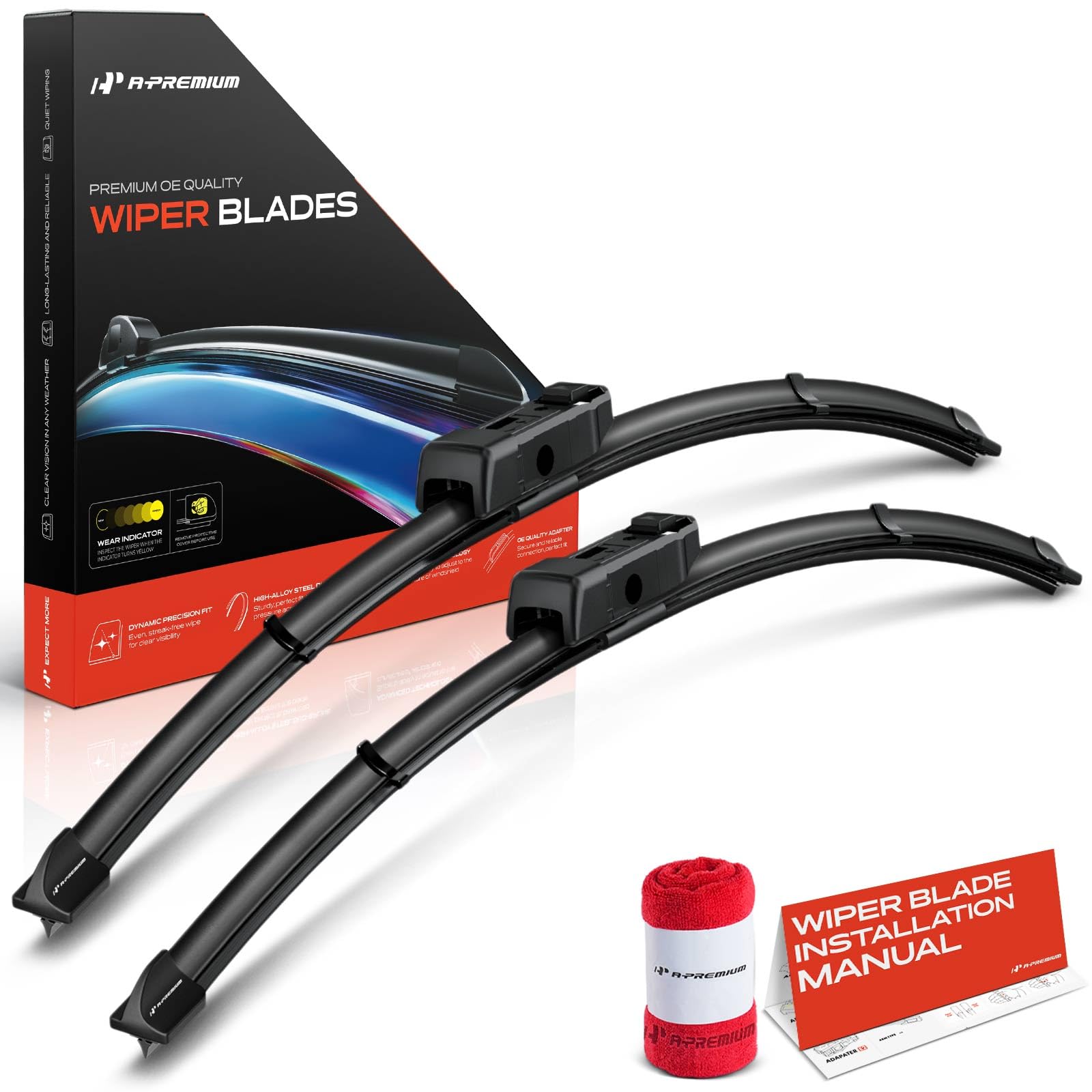 A-Premium wiper blades with wear indicator and towel