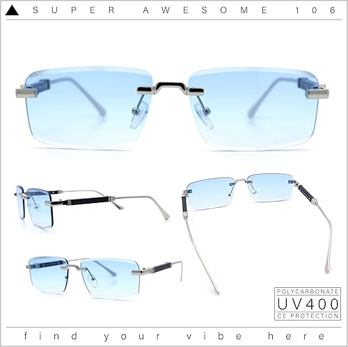 Miniatura 28 de SA106 Gafas de sol rectangulares estrechas de lujo con lentes biseladas de arte rico retro sin montura