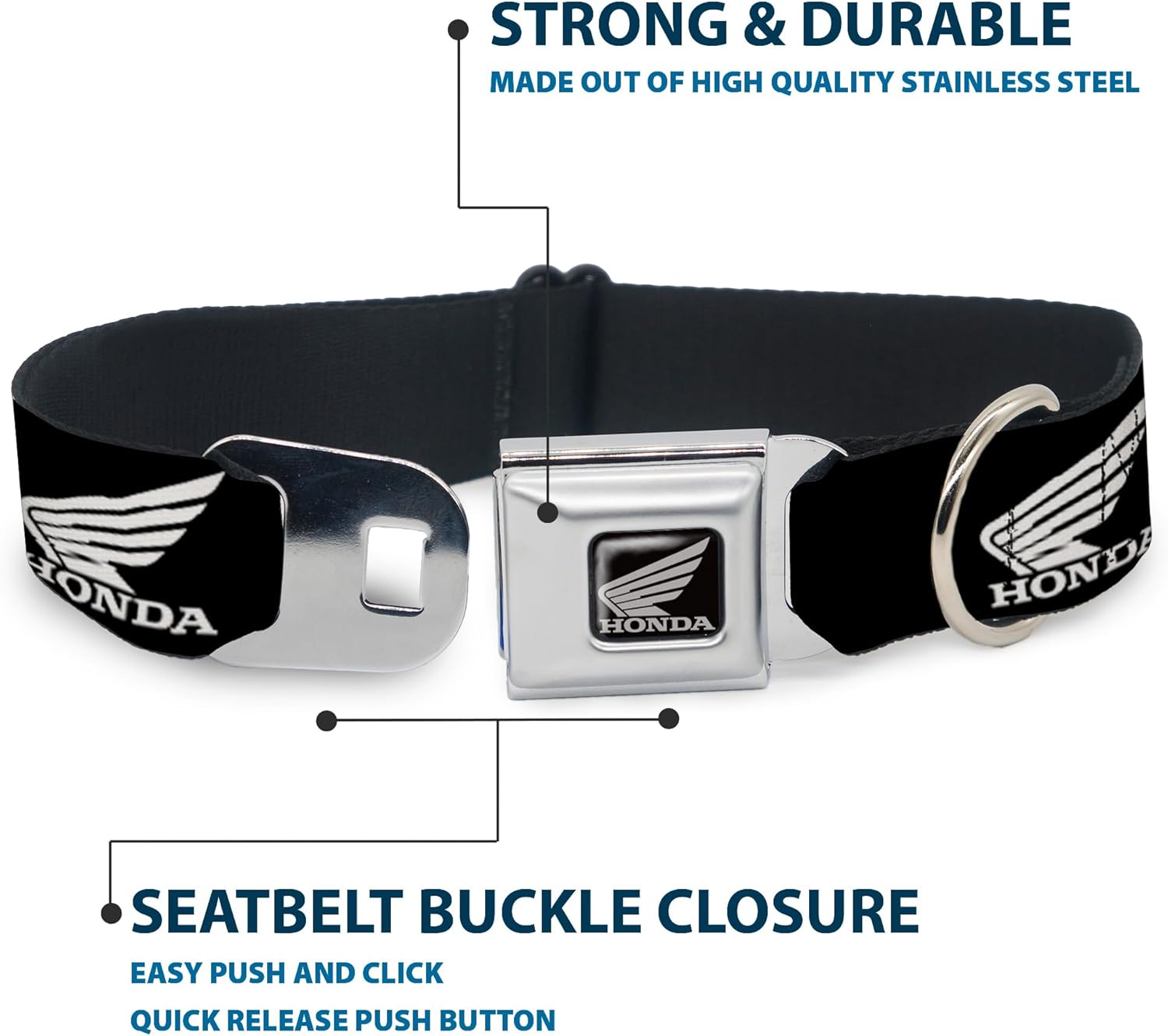 Buckle-Down Seatbelt Buckle Dog Collar - HONDA Motorcycle Logo Black/White - 1" Wide - Fits 9-15" Neck - Small