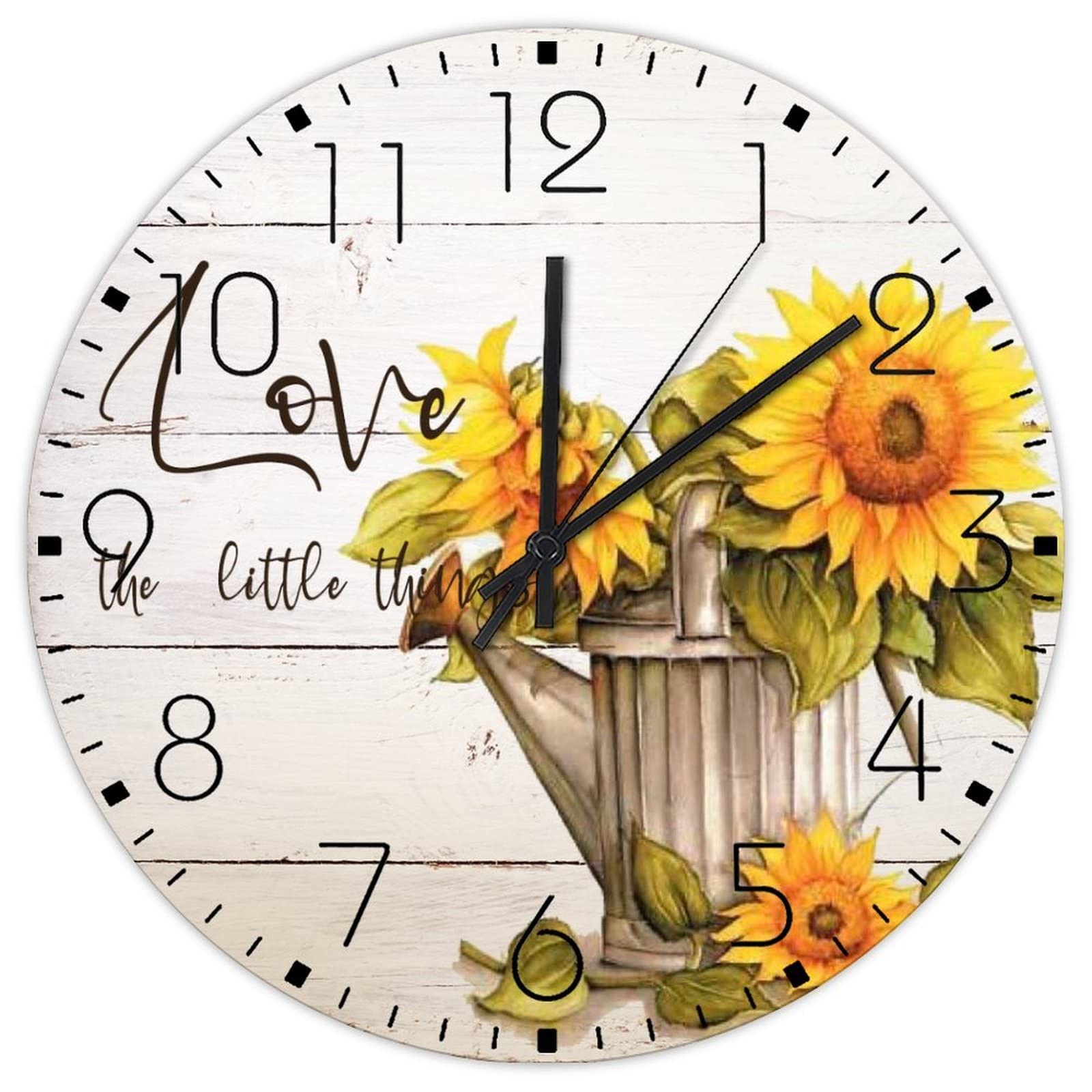 Horloge murale anti-bruit décorative en bois motif floral
