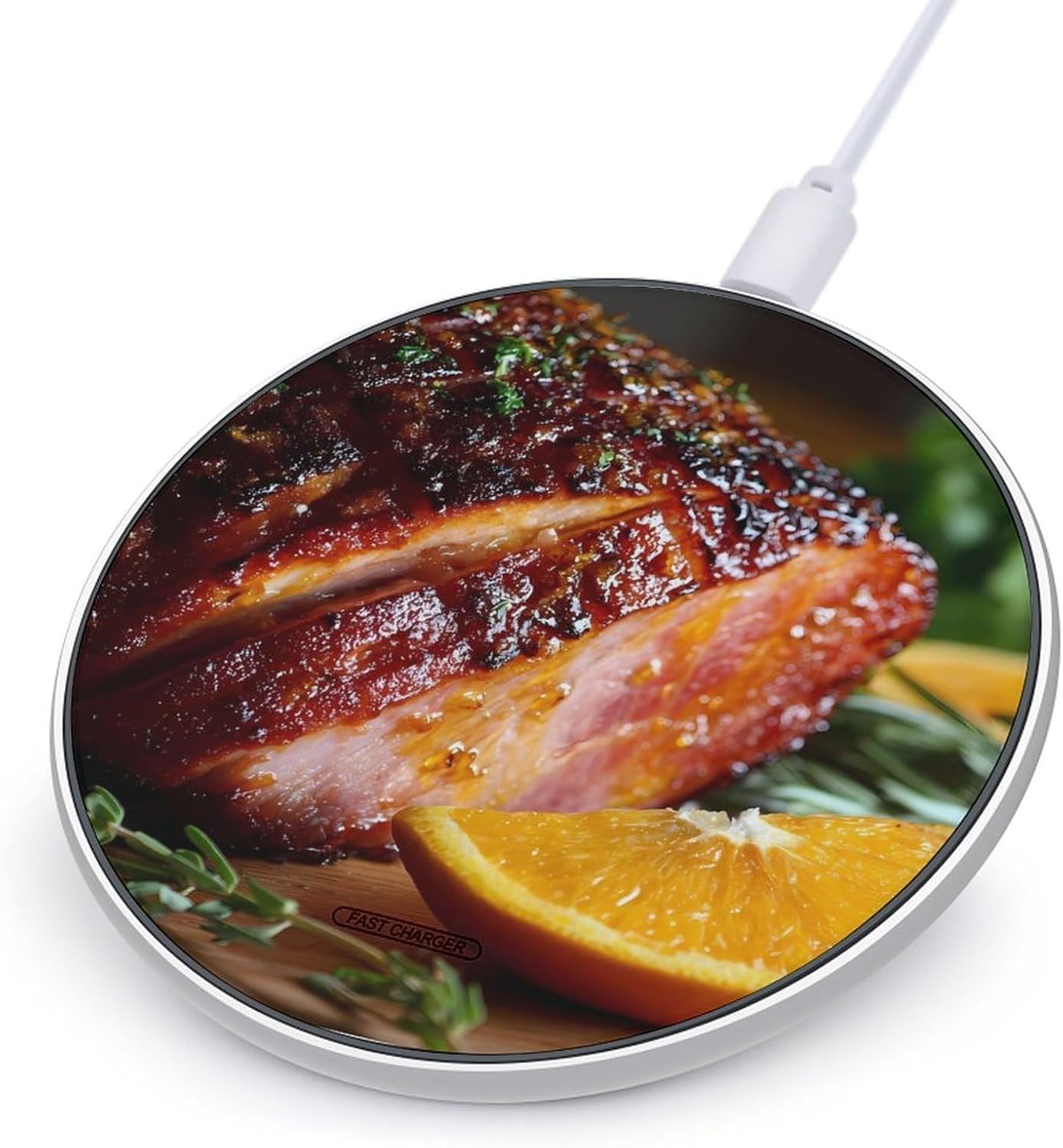 Honey Glazed Ham Printed Wireless Charger Novelty 10W Fast Charging Pad Mat for Cell Phone