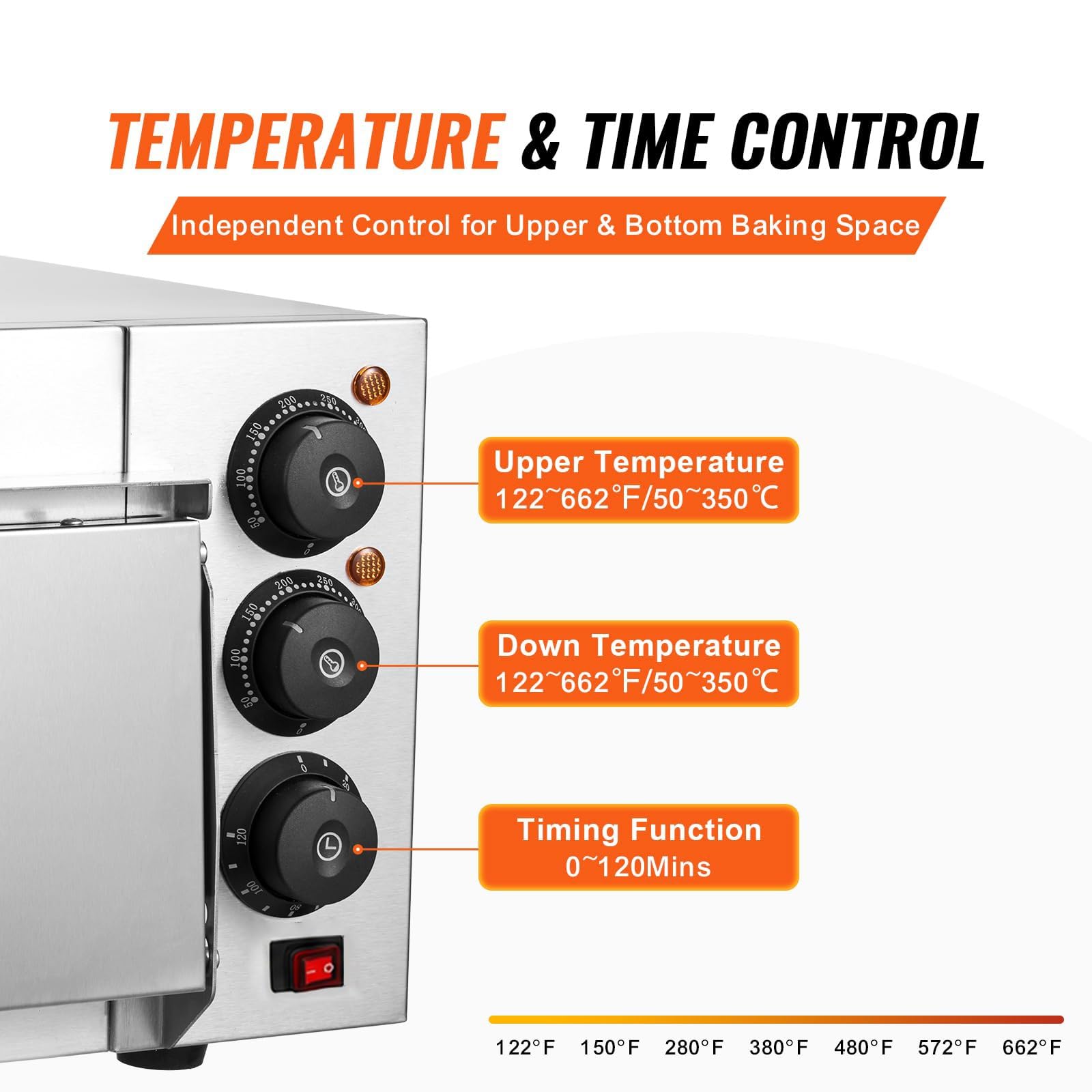 Forno Per Pizza Elettrico Con Pietra, 350°C, Acciaio Inox, Pizza Oven Con 60min Timer Integrato, Calore Superiore E Inferiore Regolabile Per Pizza Croccante Fatta In Casa(Single Layer)