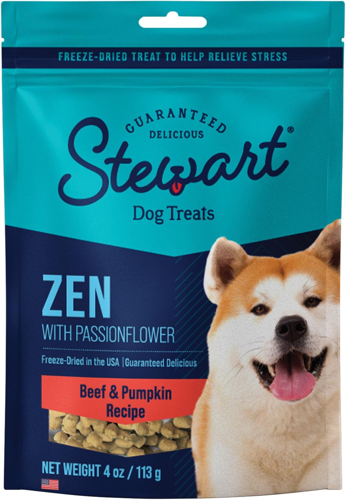 Freeze Dried Dog Treats, Zen Beef & Pumpkin, Anxiety Relief, Grain Free, 4 Ounce Resealable Pouch, Made in USA