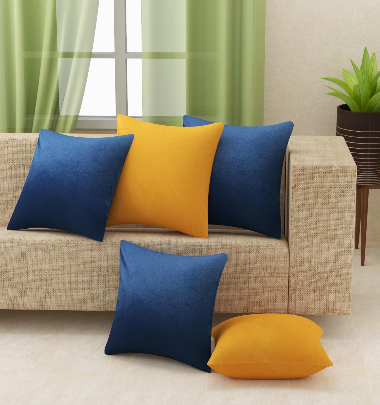 Stuffique Velvet Sold Plain Cushion Covers 16 x 16 inches - Pack of 5 (Navy and Yellow) (B0D17QQKX1) Amazon Price History, Amazon Price Tracker