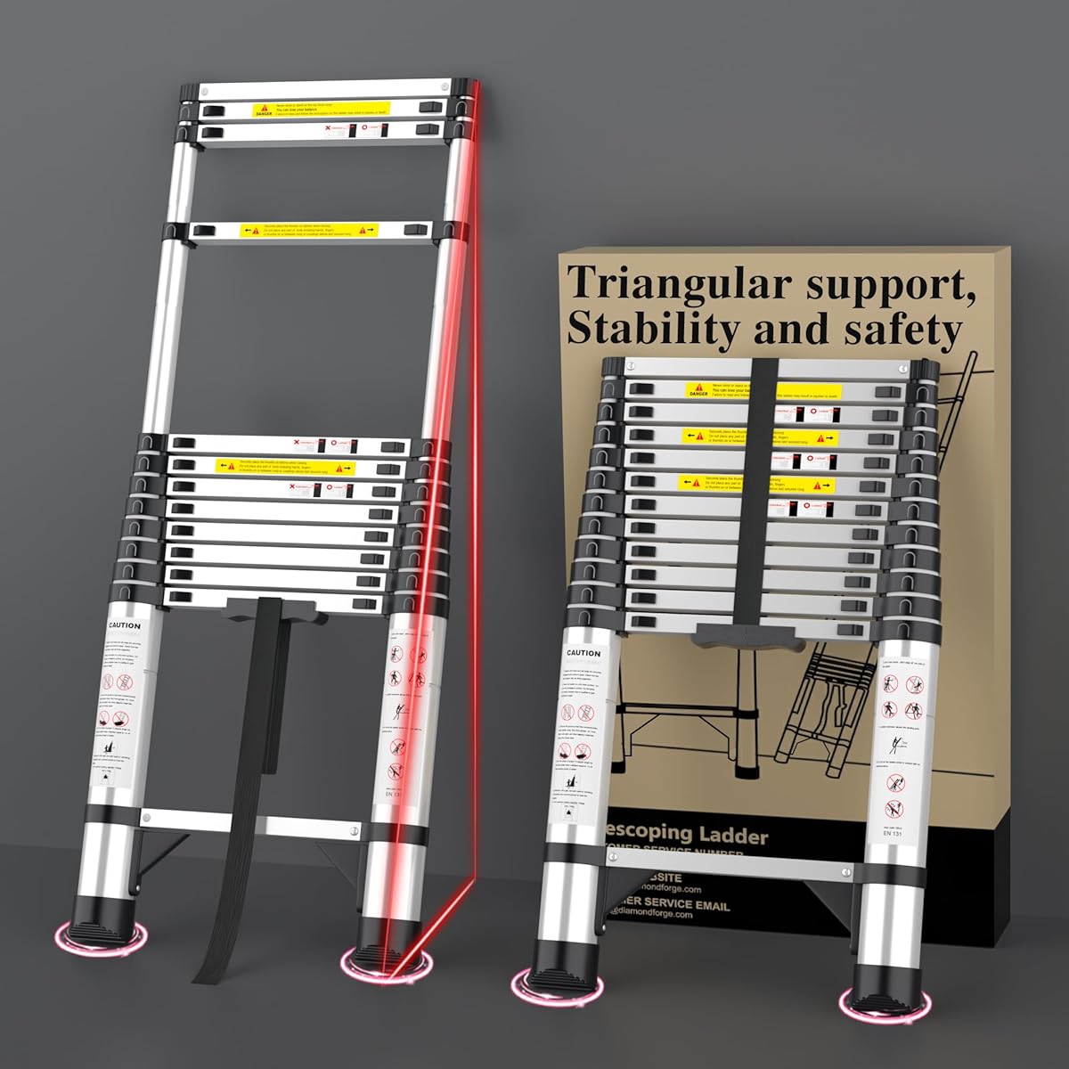 Adjustable Retractable Telescoping Ladder Extension Telescopic Collapsible, 12.5 FT Rv Telescope Foldable Extendable Tall Compact Aluminum Ladders for House Roof Travel Trailers, 330lbs Capacity
