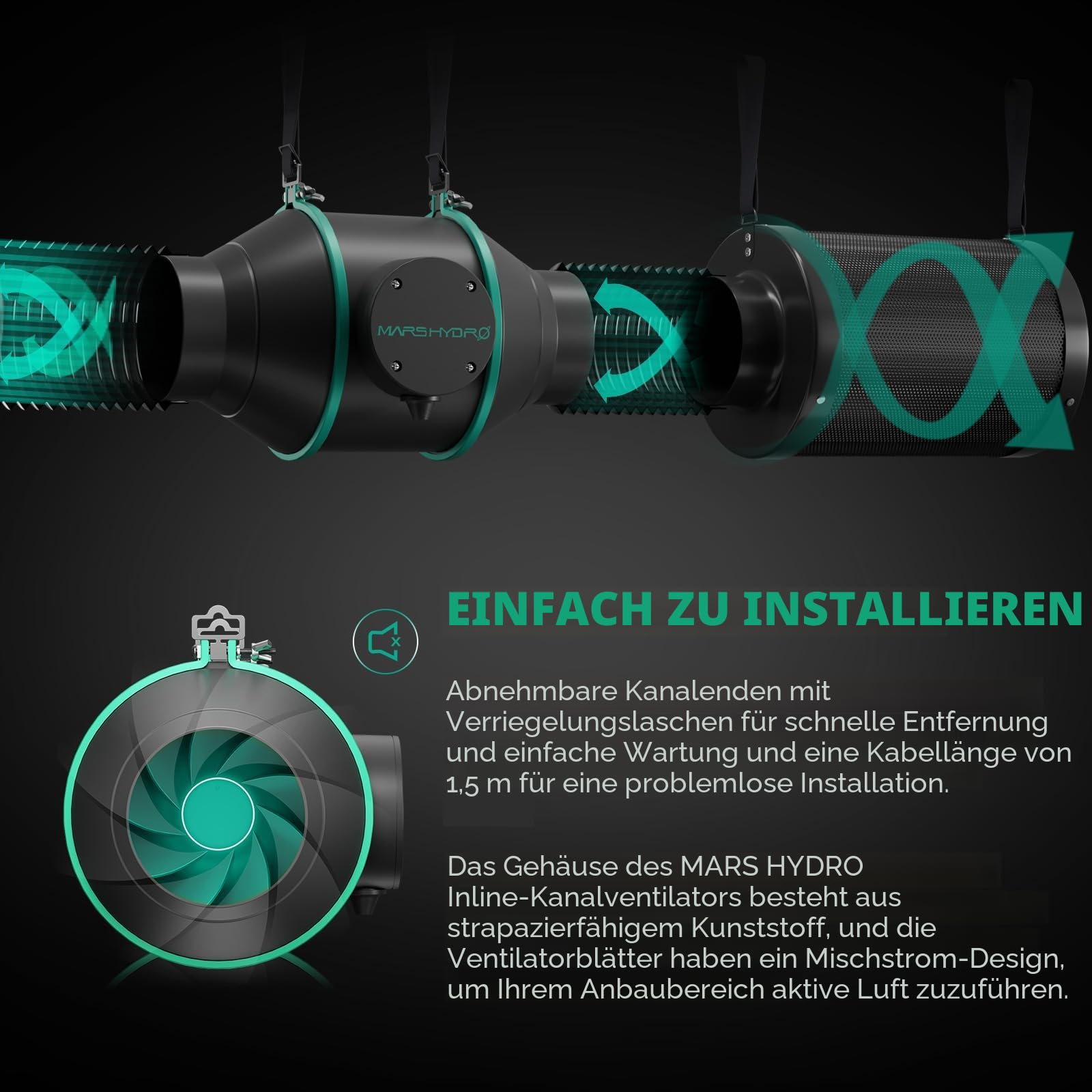 MARS HYDRO 4" Rohrventilator 100mm/Abluftset mit iControl Temperatur- & Feuchtigkeitsregler, App-Fernsteuerung, Aktivkohlefilter-Kombo + Abluftschlauch，Belüftungssystem Lüftungsset für Growzelt