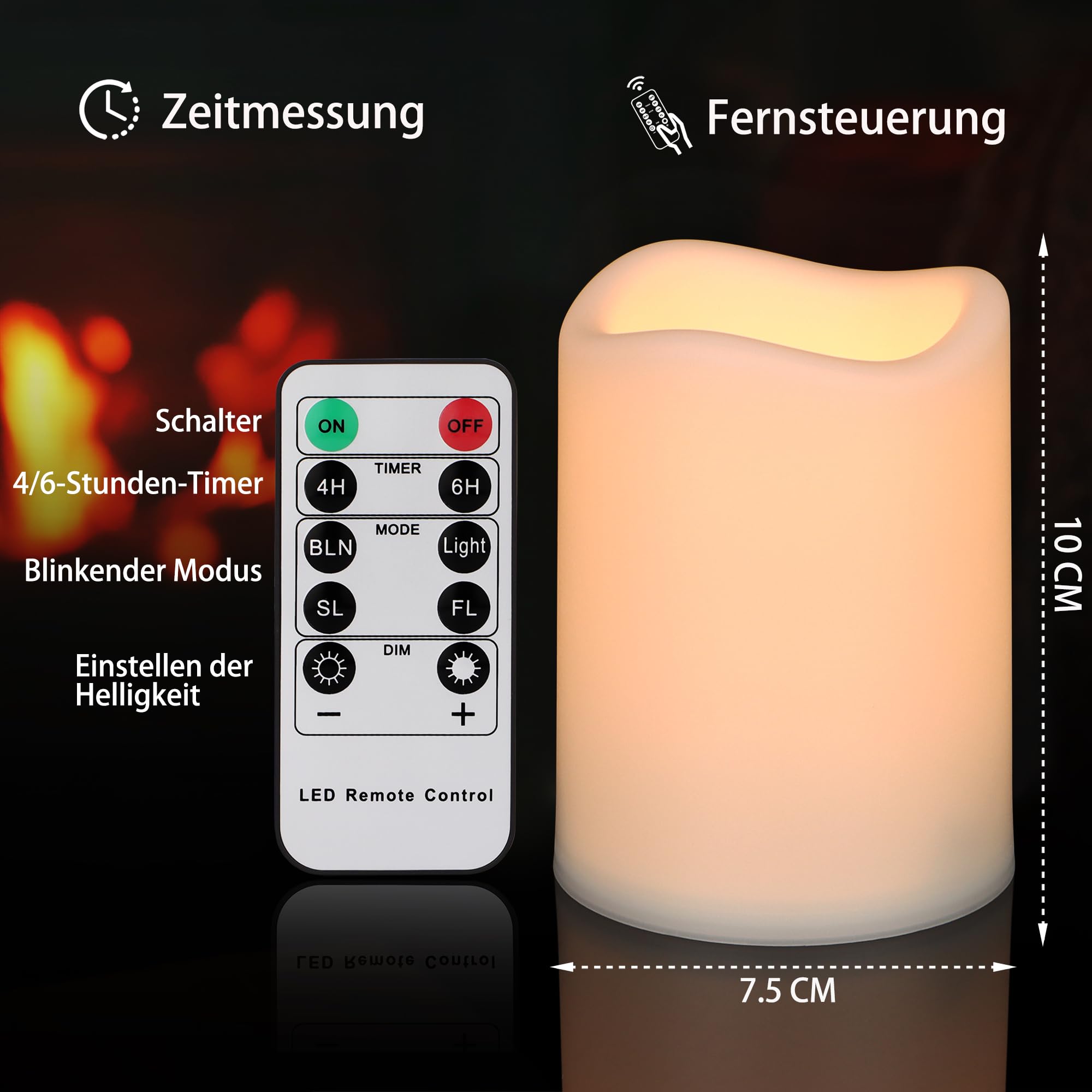 yunsheng 9 Stück Flammenlose LED Kerzen mit Fernbedienung TimerFunktion, Batteriebetriebene LED Kerzen Flackernde Flamme(7.5 x 10cm), Wasserdichte Kerze, In/Outdoor Heimdekoration