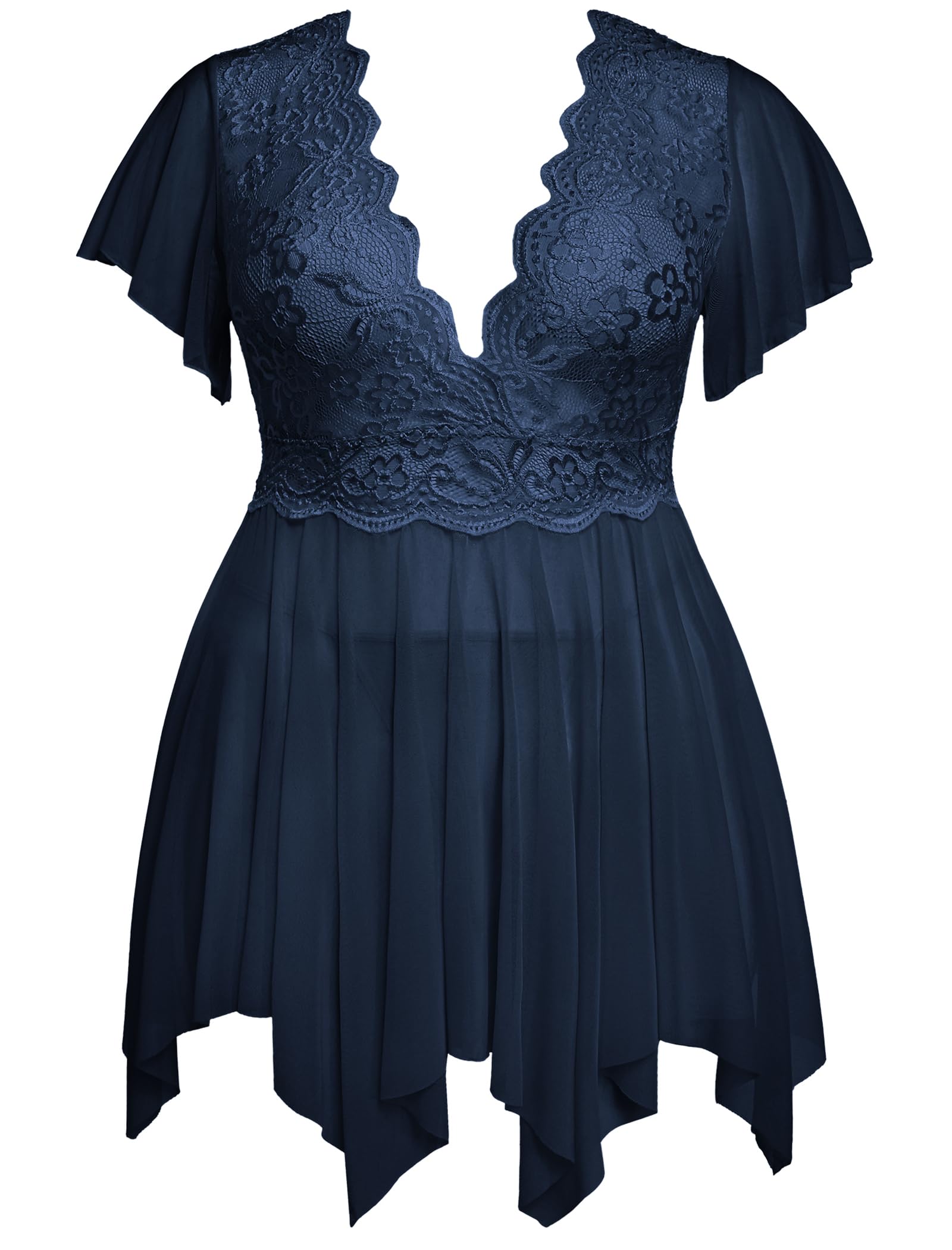 Avidlove Women's Plus Size Babydoll Floral Lace Lingerie Deep V Nighty Mesh Sleepwear
