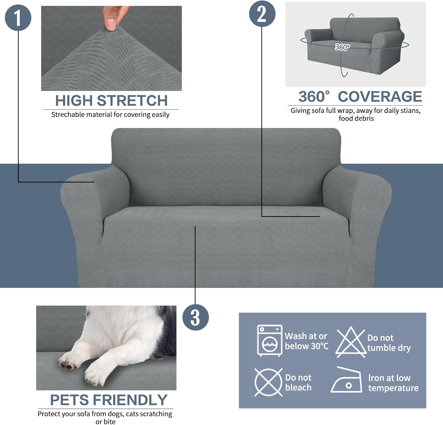 JIVINER Stretch Loveseat Slipcovers 1 Piece Love Seat Sofa Cover Spandex 2 Seater Couch Covers Universal Furniture Protector with Elastic Bottom (Medium, Light Gray Rhomb)