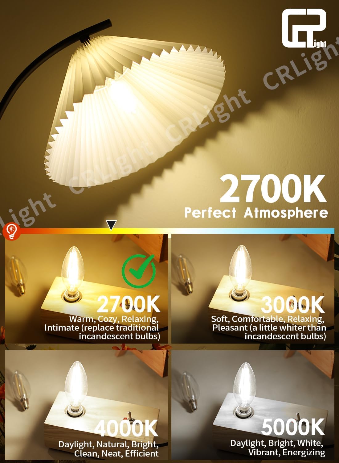 CRLight Dimmable LED Candelabra Bulbs 6W 700LM 70W Equivalent, E12 Base, LED Light Bulbs 2700K Warm White Vintage Style, B17 Clear Glass for Chandelier, Ceiling Fan, Sconce, Home & Room Decor, 8 Pack