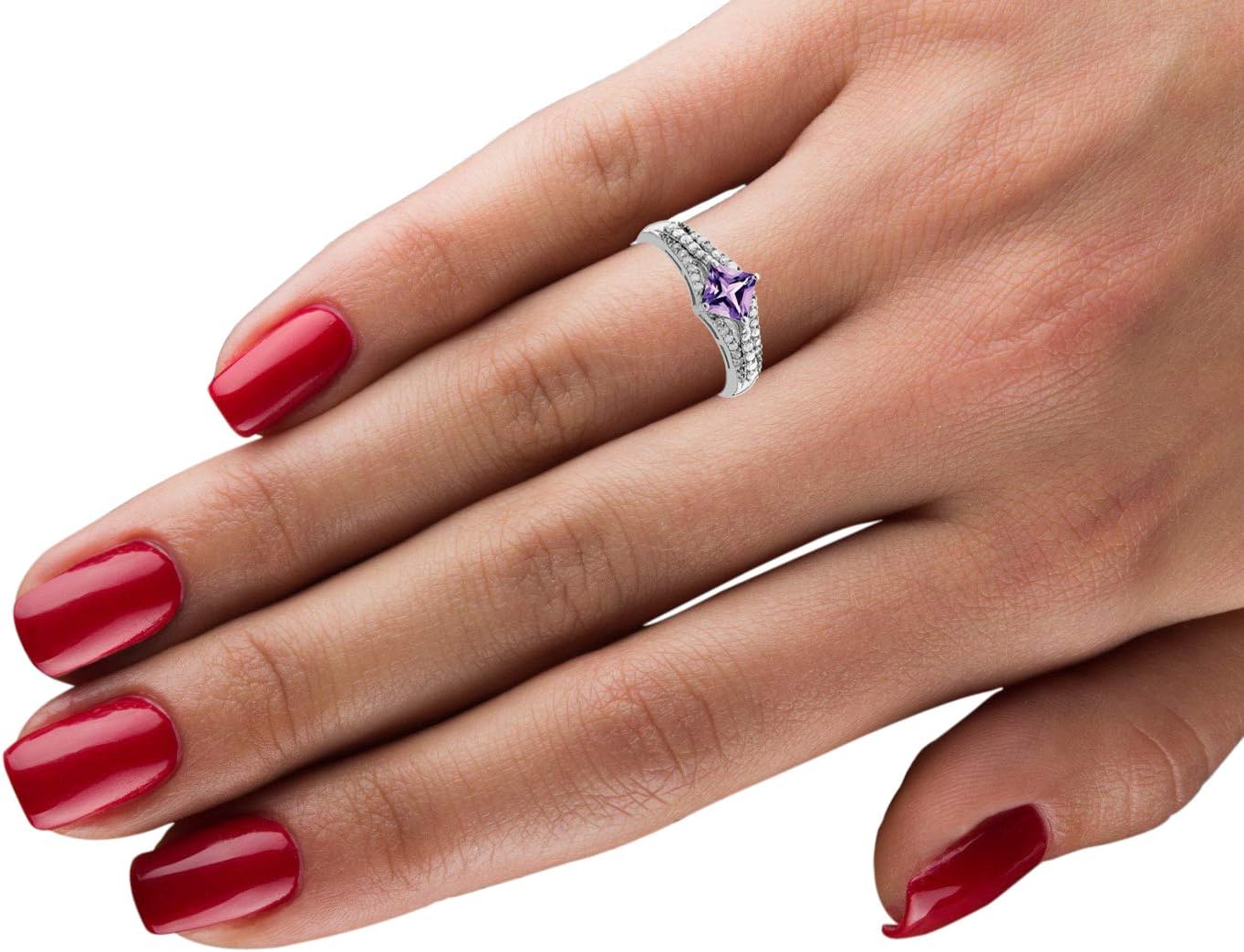 Diamond2Deal Sterling Silver Diamond and Amethyst Engagement Ring Size 7