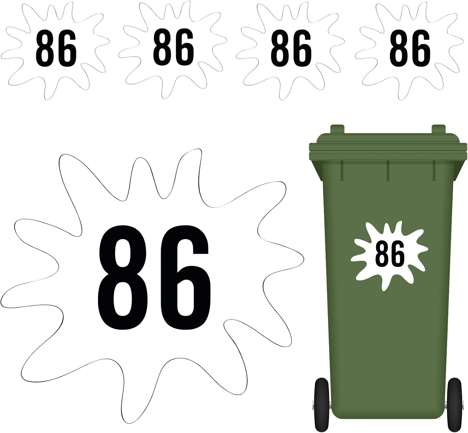 4 x Personalised Bin Custom House number Stickers Waterproof with House