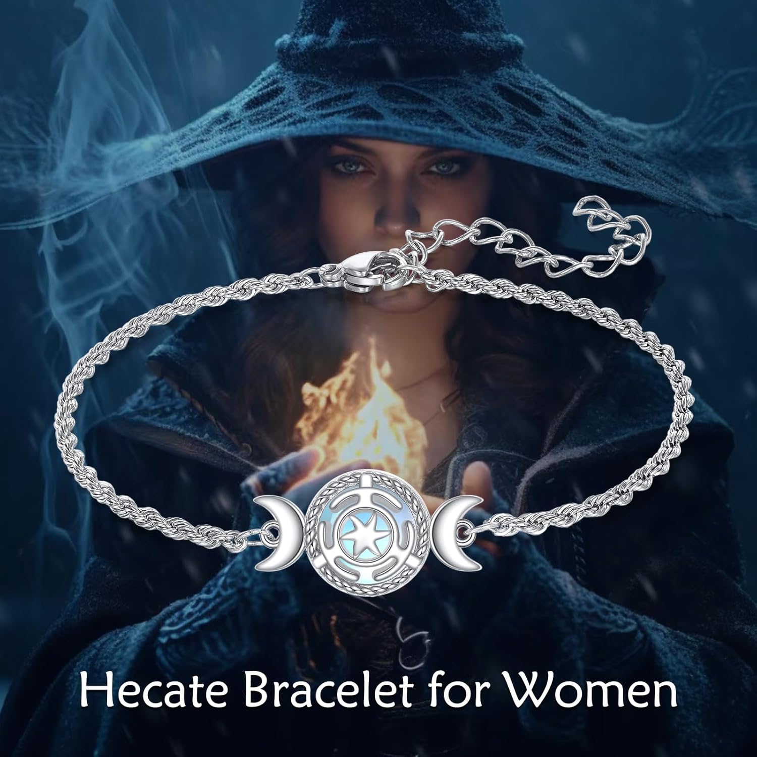 Hecate Bracelet Sterling Silver Hekate Bracelets Created Moonstone Tirple Moon Bracelet Hekate Jewelry for Women