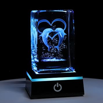 Qianwei Crystal Glass Dolphin Model,3D Laser Etched Crystal Dolphin Figurine,Crystal Glass Cube Engraving Dolphins Gifts for Women or Kids on Her Birthday