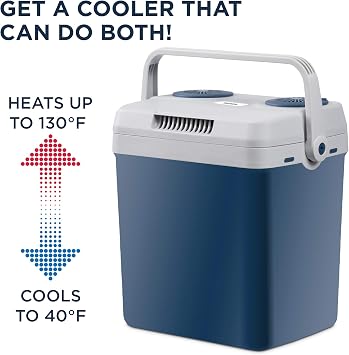 Ivation Electric Cooler & Warmer with Handle |27 Quart (25 L) Portable Thermoelectric Fridge For vehicles & Trucks| 110V AC Home Power Cord & 12V Car Adapter for Camping, Travel & Picnics