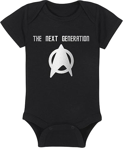Vista 31 de The Next Generation - Trekkie Baby Onesie - Sombrero - Manta - Combinaciones de paquetes de baberos Tela negra/diseño dorado