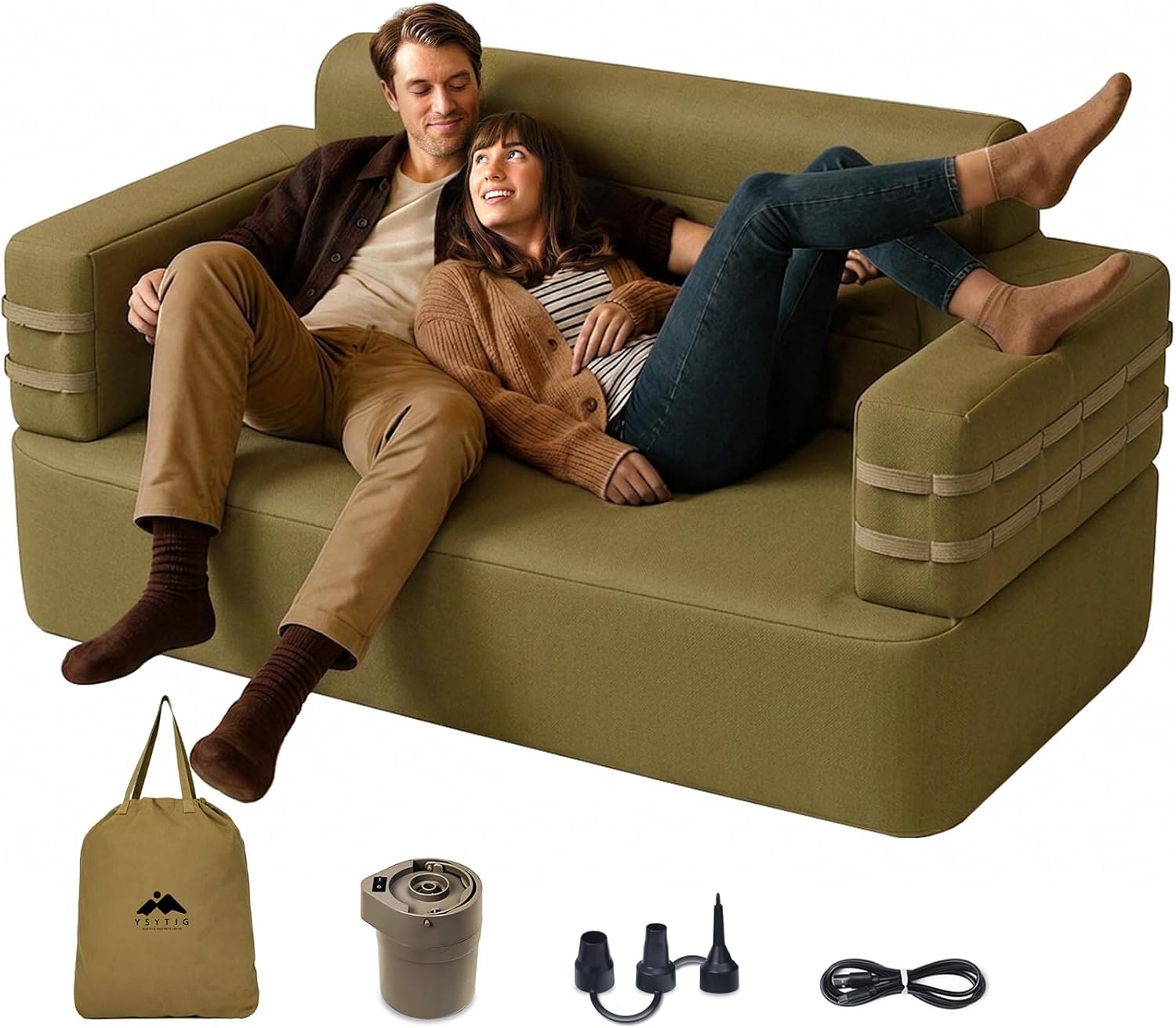 Inflatable Camping Couch with Built-in Pump, Portable Inflatable Couch Double-Layer Fabric, Puncture Resistant, Air Leak Proof & Waterproof, Perfect for Beach Backyard Outdoor Trips Music Festivals