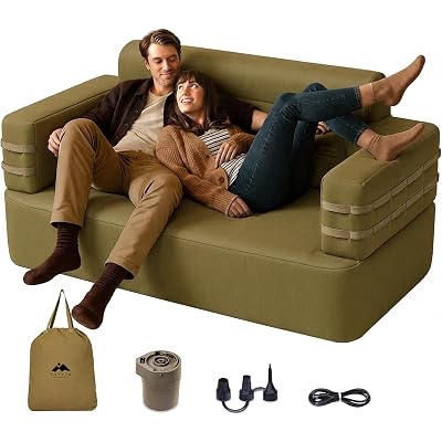 Inflatable Camping Couch with Built-in Pump, Portable Inflatable Couch Double-Layer Fabric, Puncture Resistant, Air Leak Proof & Waterproof, Perfect for Beach Backyard Outdoor Trips Music Festivals