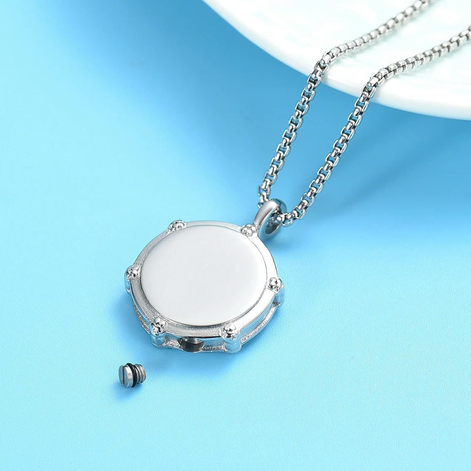 BIAIHQIE Jazz Band Drummers Drums Cremation Urn Jewelry for Ashes Stainless Steel Memorial Keepsake Pendant-Silver with Pattern