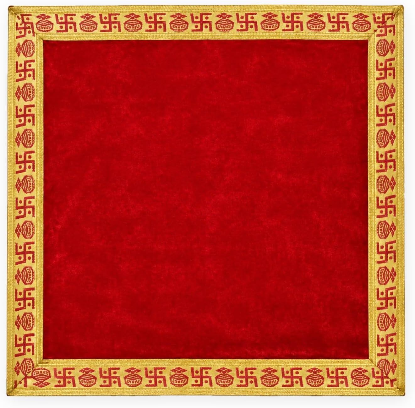Divine Sansar Pooja Aasan Cloth | Puja Cloth | Chowki Aasan Kapda | Altar Cloth | Plain Red Velvet with Golden Border | Pooja Mandir/Temple | Plain Red Velvet | 45cmx 45cm | Pack of 2