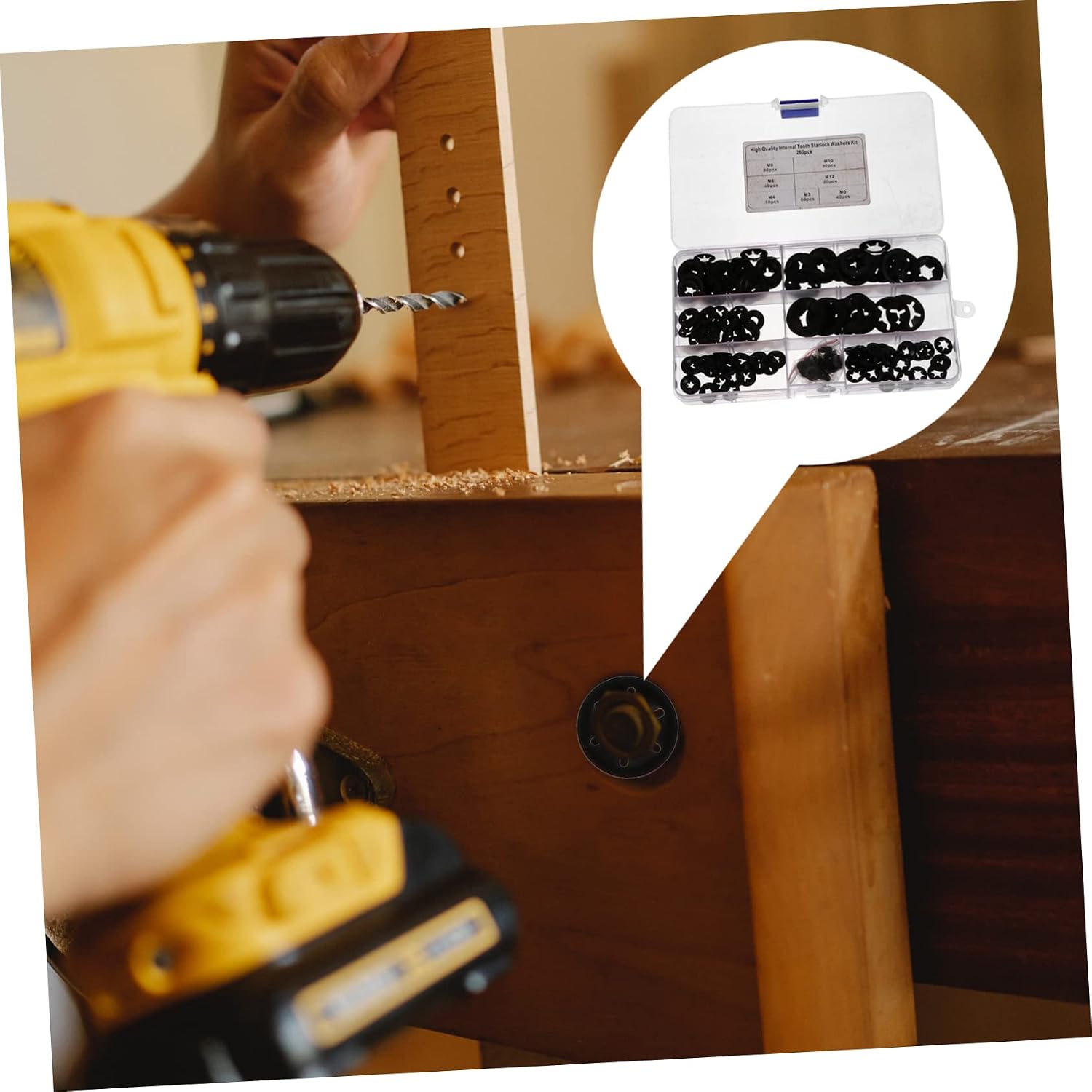 260 Piece Plum Blossom Locking Washers Set, 65 Manganese Steel Black