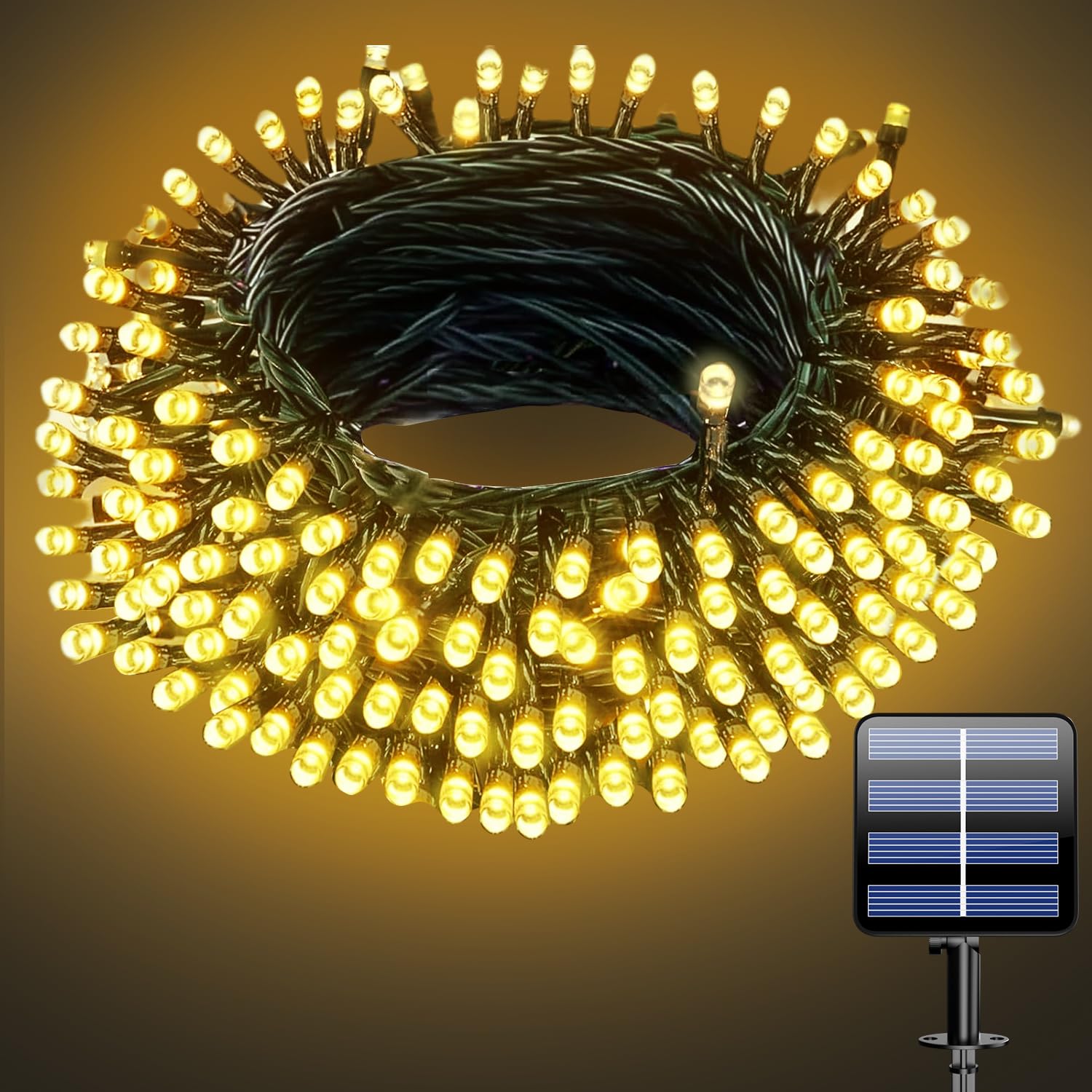 Electight Solar Lichterkette Aussen, Solarlichterkette mit 8 Modi, IP65 Wasserdicht Lichterketten für Garten, Hof, Terrasse, Hochzeit Dekorationen - Warmes Gelb 10M 100LEDs