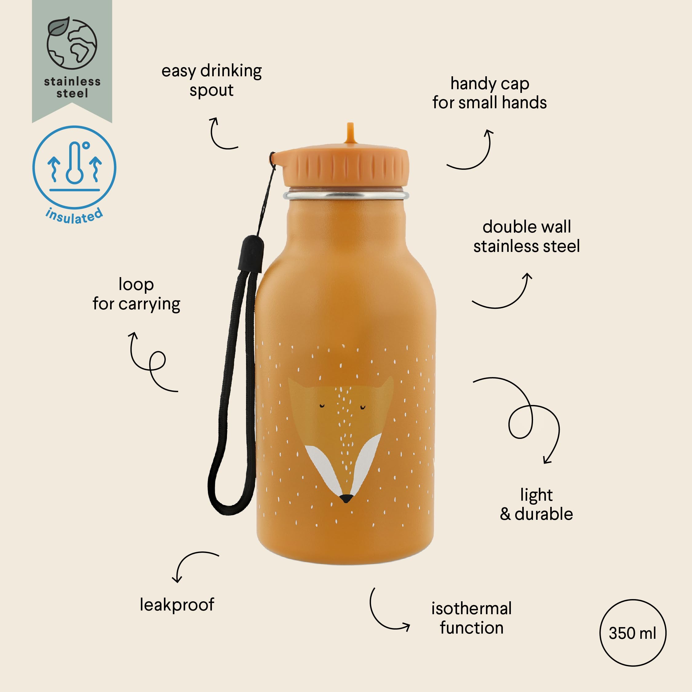 Trixie - Borraccia termica per bambini in acciaio inossidabile 350 ml (Mr. Fox (Volpe))