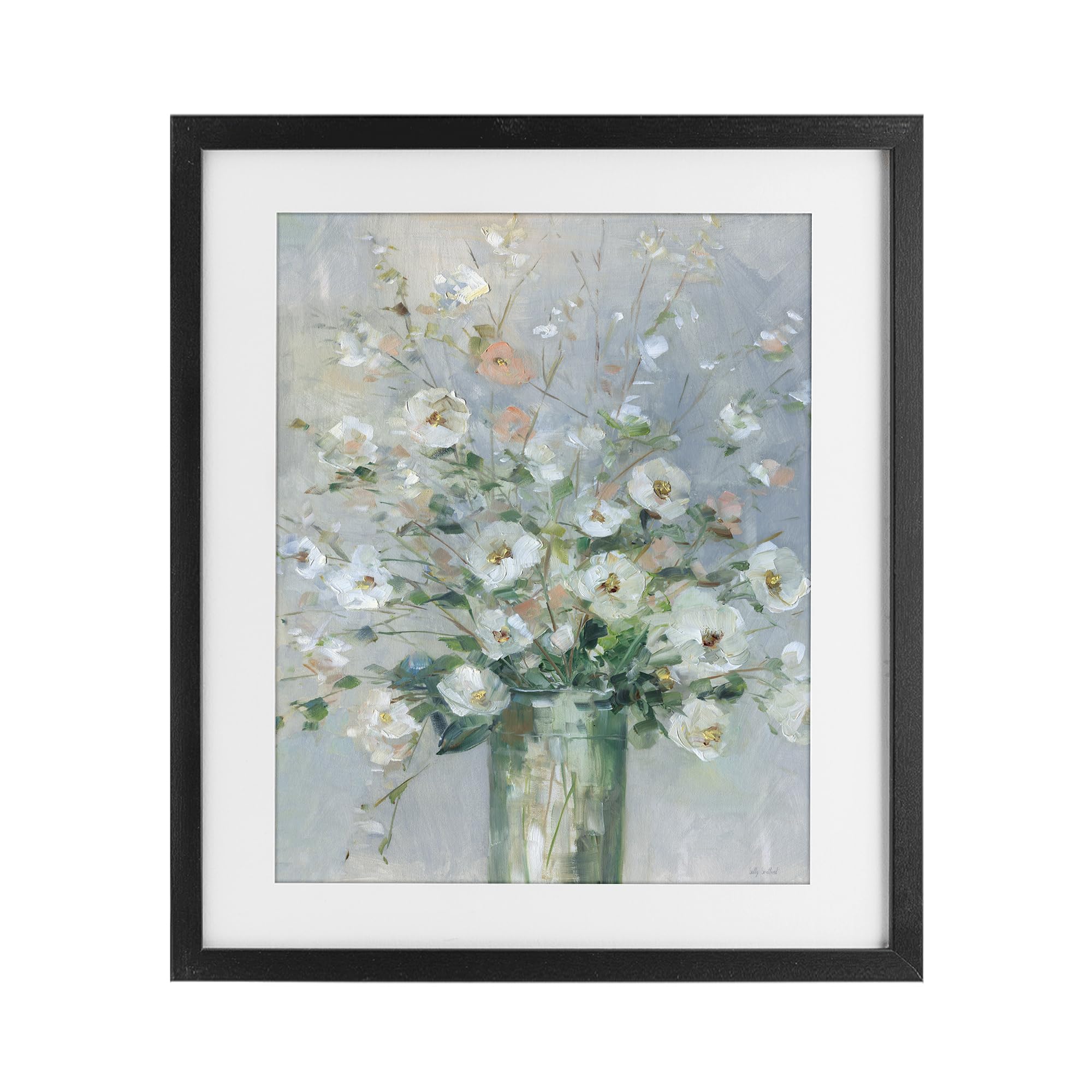 Stupell Industries Midnight Black (Textured) 'Delicate White Blossoms Impression', Framed Print Under Glass, Black, 17 X 21 Inches, Easy To Hang And Sturdy, Made In Usa, By Sally Swatland