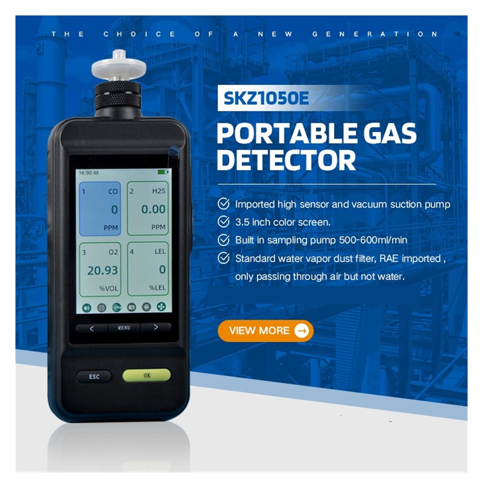 Tragbares CO-Gaswarngerät mit 10-stufiger Pumpe (0–500 ppm, 0–1000 ppm, 0–2000 ppm) Echtzeit-Datumsangaben(0-500ppm)