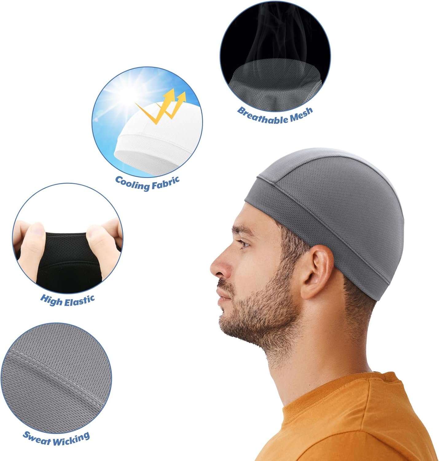 Cosmos 3 Pcs Cooling Skull Cap Helmet Liner Beanie Mesh Cycling Hat Head Wrap Under Helmets Motorcycle Hard Hat for Men Women - Image 3