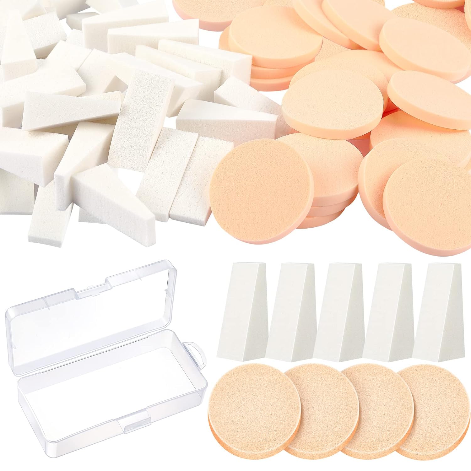50 Pieces Round Makeup Sponge Triangle Cosmetic Wedges with Travel Case Soft Mini Applicator for Foundation Compact Powder Sponge Small Wedge Applicator Sponges Puff Beauty Face Foundation Blender : Beauty & Personal Care