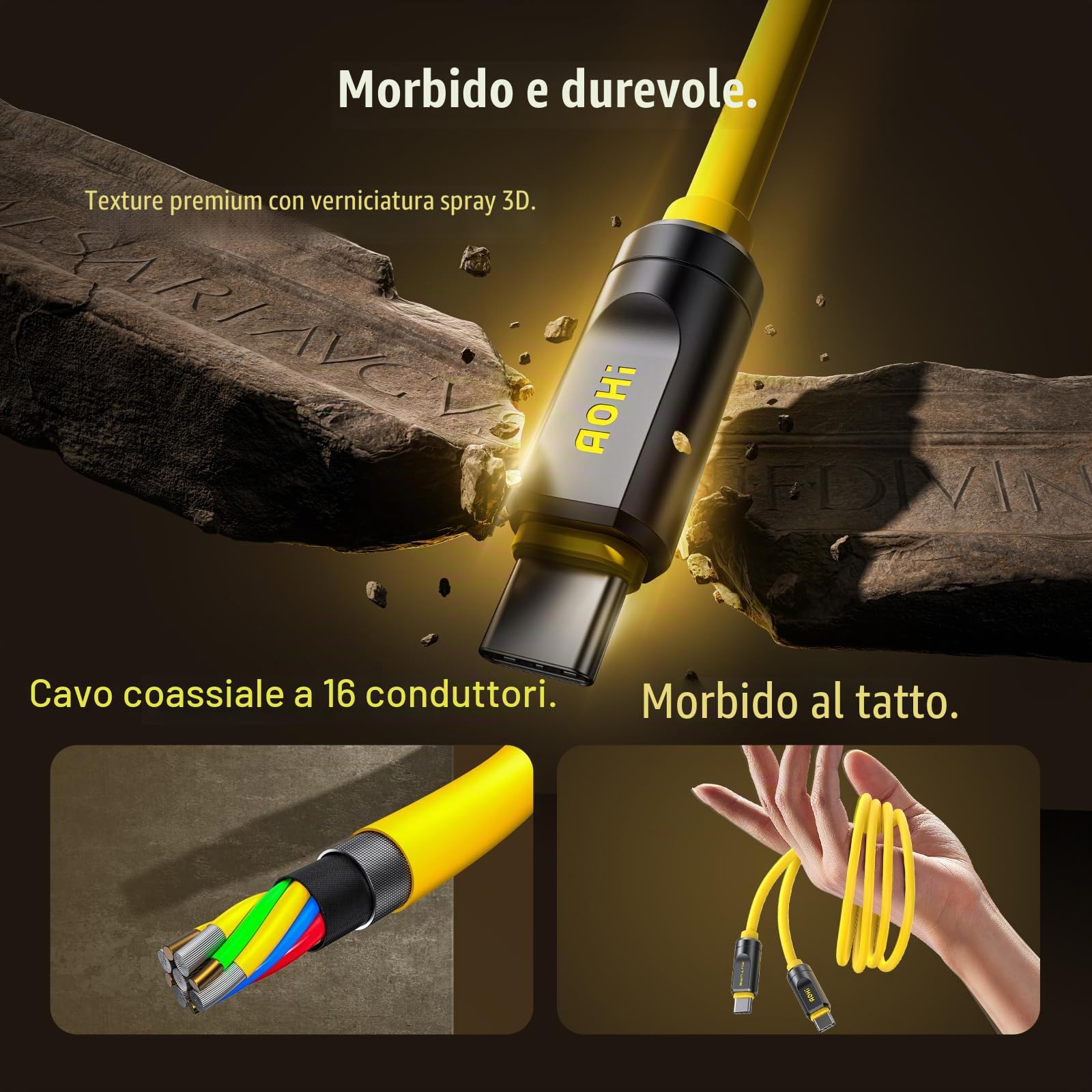 AOHI Per cavo Thunderbolt 5, cavo USB 4 2.0 da 80 Gbps, cavo di ricarica USB C fino a 120 Gbps, larghezza di banda The Future Adonis Dual 8 K/4 K e ricarica rapida da 240 W, giallo (2 m)