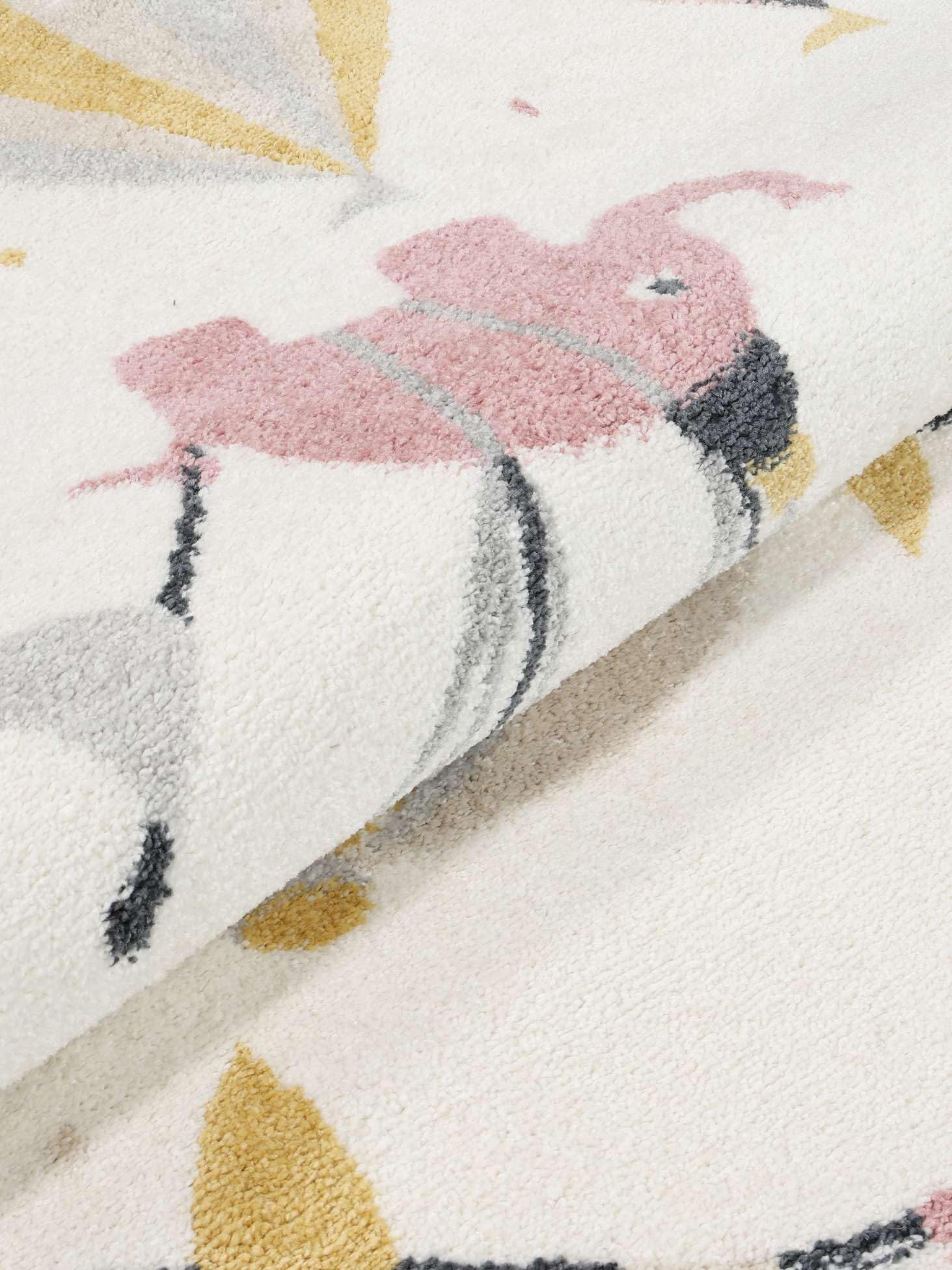 RugVista Monkey Circus Tapis pour Enfants, Ø 150 cm, Rose/Off Blanc