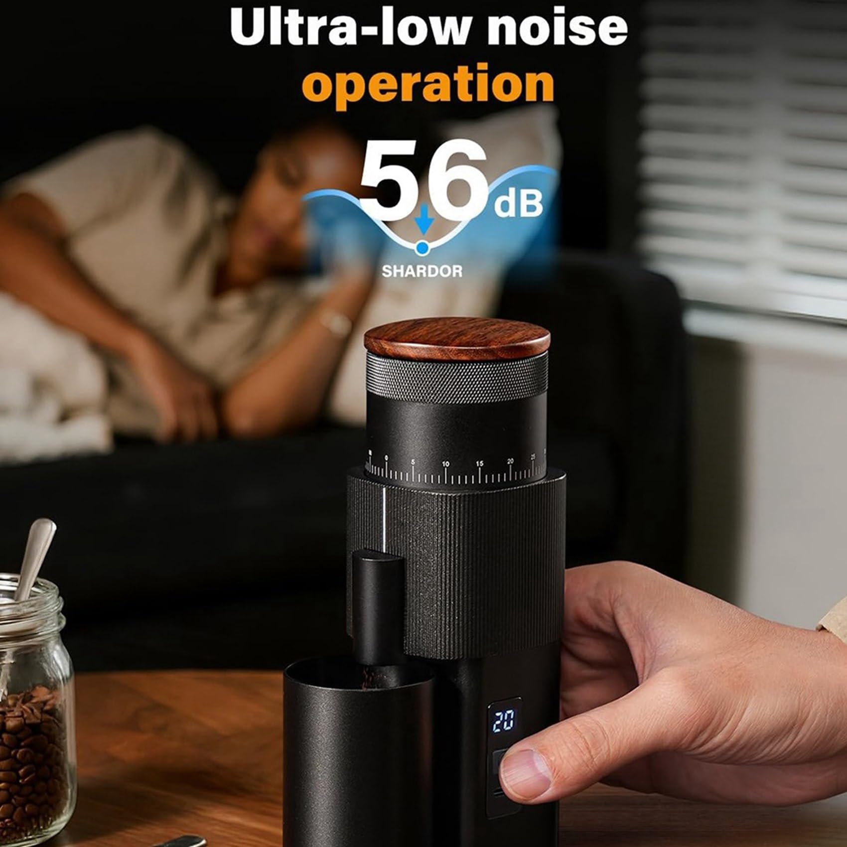 Molinillo de Café Monodosis, Silencioso, con Motor de CC, para Uso Doméstico, con Muelas y 80 Configuraciones.