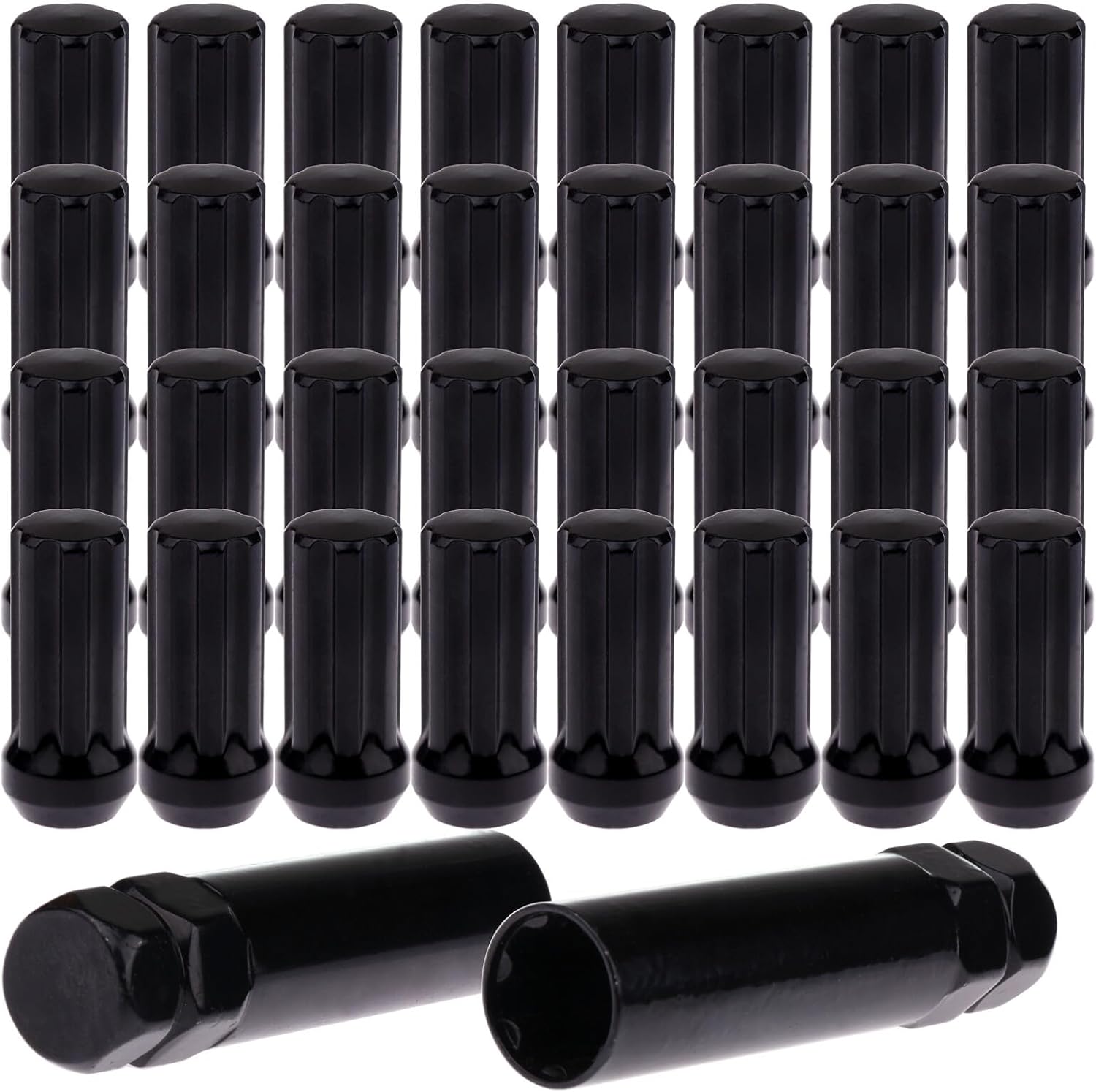 ECCPP 9/16 Wheel Lug Nuts 32Pieces +2 Keys Black Truck Spline Bulge Acorn Drive Close End 3/4" hex Size Lug Nuts for Dodge Ram 1500/2500/3500/2500 Van 1994-2010