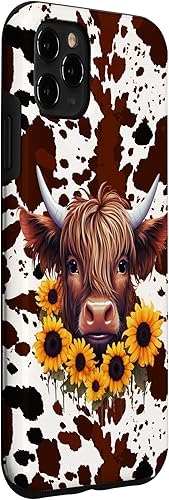 Miniatura 3 de Funda para iPhone 11 Pro Max Western Highland Cow Sunflowers And Cowhide Brown