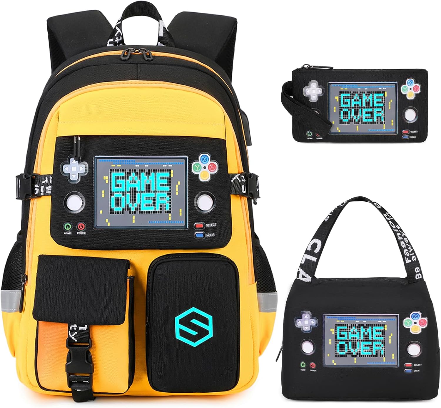 Scothen Boys Backpack, Cool Luminous School Backpacks for Boys with Lunch Bag Pencil Case, Kids Backpack Kindergarten Elementary Middle School Book Bags for Teen Boy Children with USB Charging Port