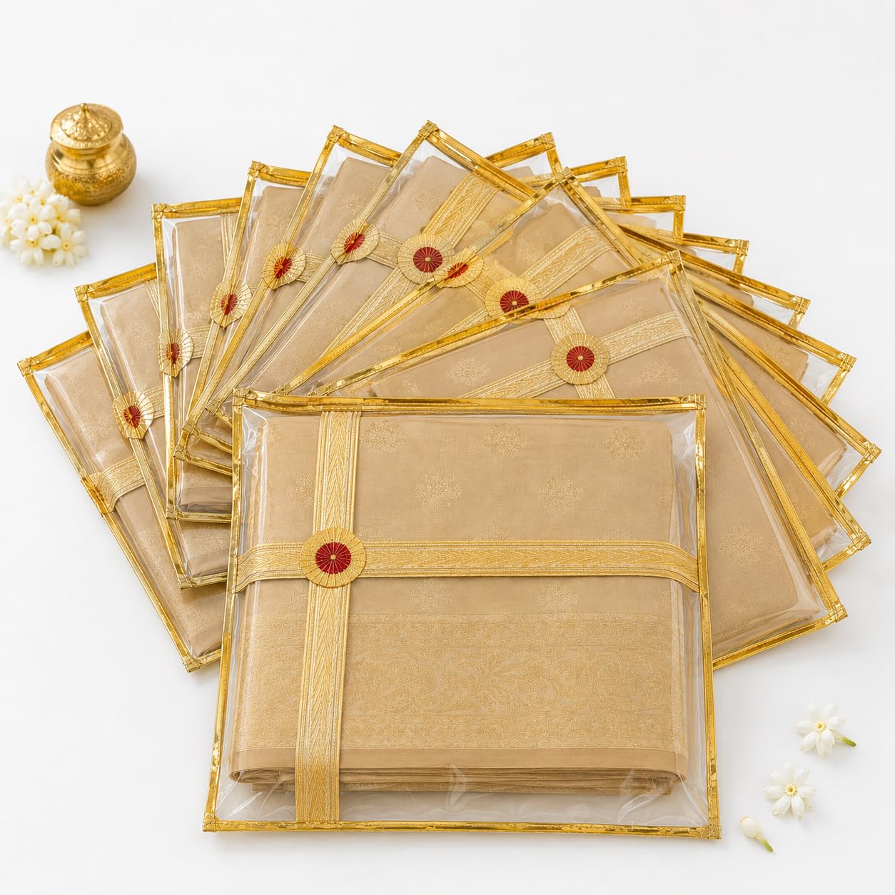 Saree Cover Set of 10 for Wardrobe Storage | Transparent Clothes Storage Bags with Golden Lace Design & Zipper | Large 37x40 cm Saree Organizer for Silk Sarees, Lehenga & Garments-image-49