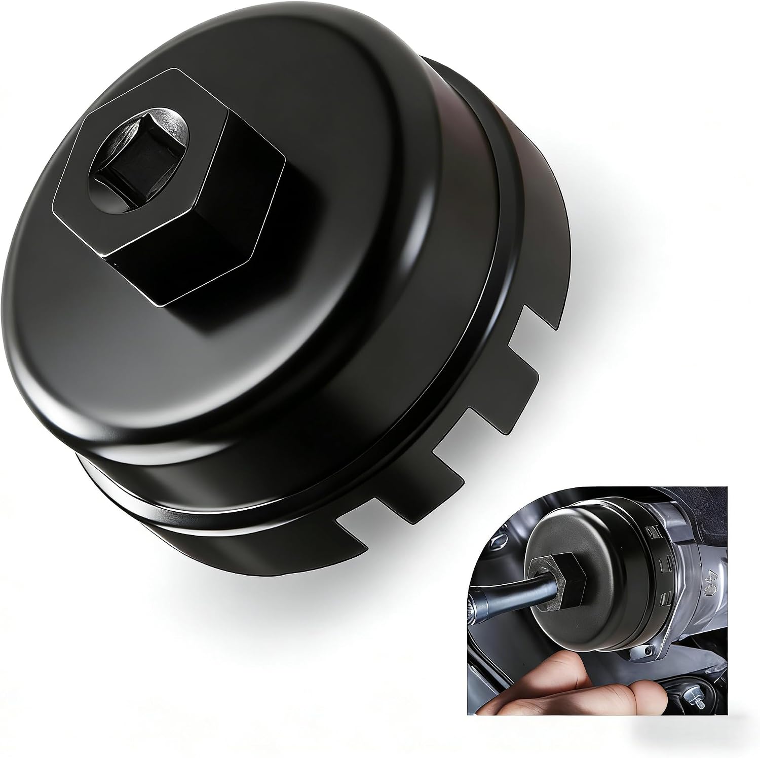 1 PC 64.5mm Oil Filter Socket Wrench,Oil Filter Cap Removal Tool with 3/8" Calibre 14 Notches 6 Slots 2.0L-5.7L Engine, Compatible with Toyota Corolla Prius Lexus (Silver)