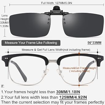 CAXMAN Polarized Clip-on Flip Up Metal Clip Rimless Sunglasses for Prescription Glasses