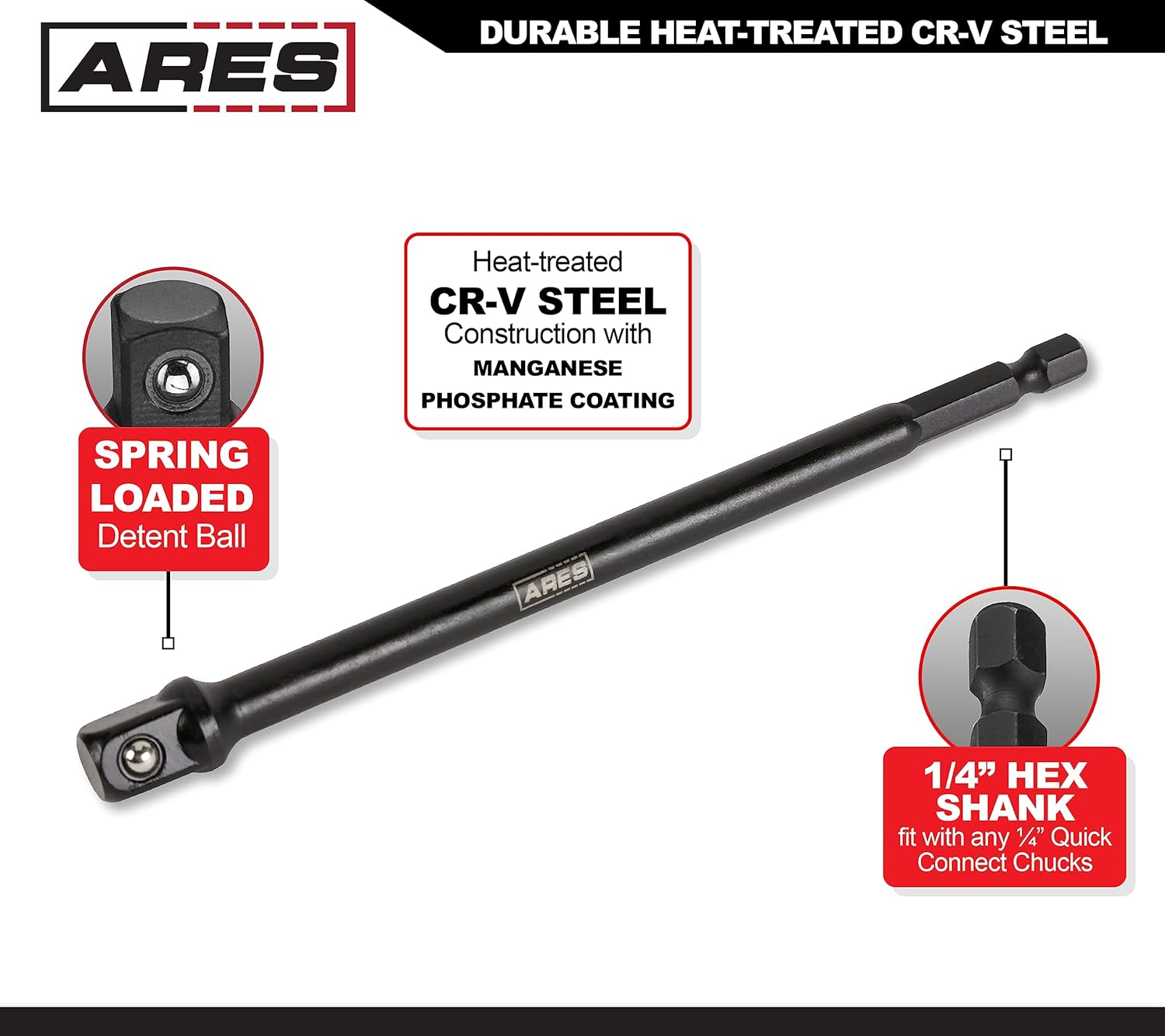 ARES 70388-10-Piece 3/8-Inch Drive 6-Inch Impact Grade Socket Adapter Set - Extensions Turn Power Drill into High Speed Nut Driver