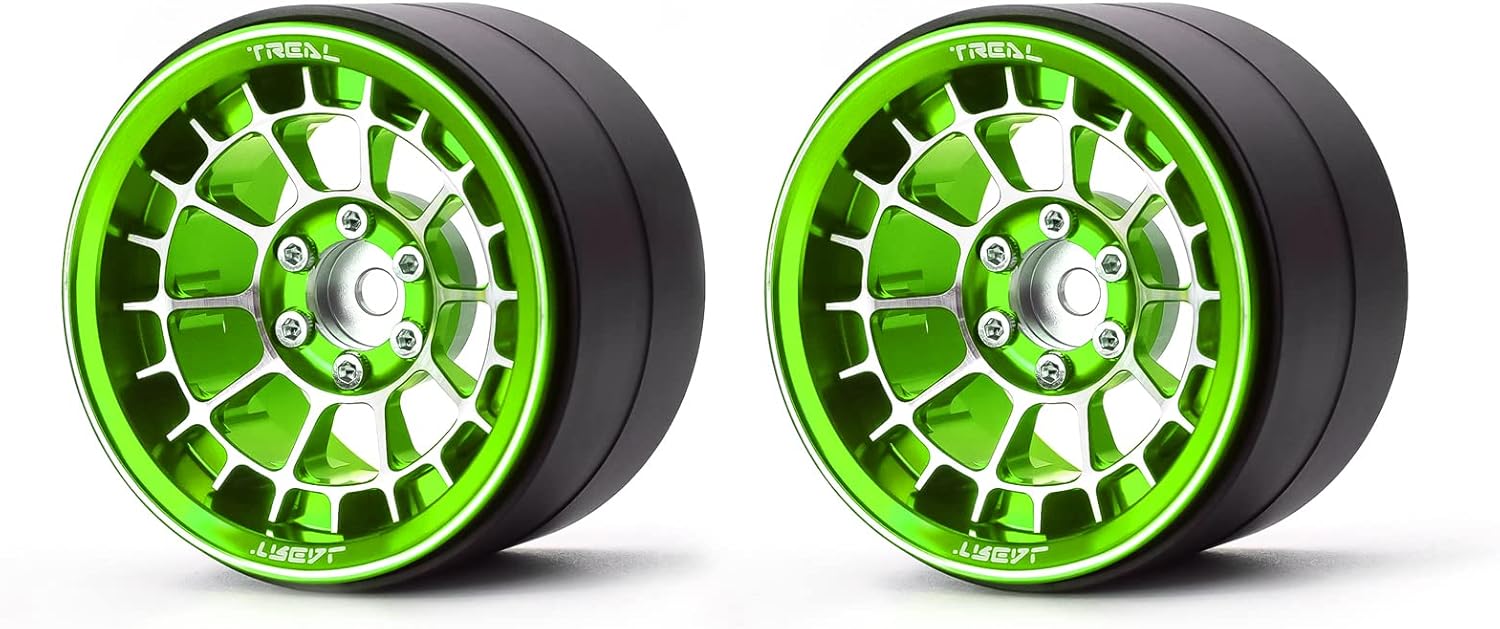 Treal Aluminium 2.2 Beadlock Wheels Rims(2) pcs Fit RC Crawler Mud Truck 2.2 Tires (Green)
