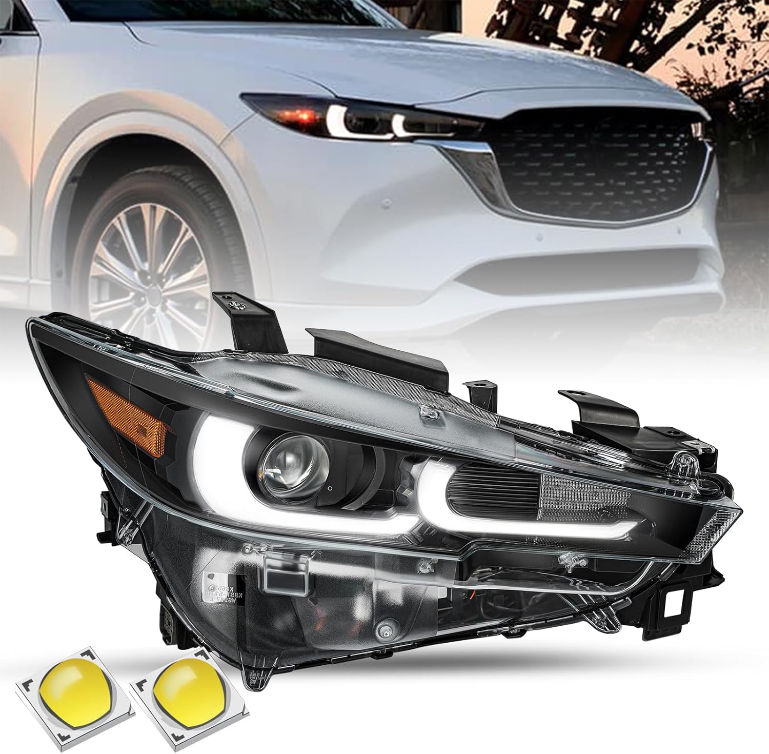 SOCKIR Without AFS Headlight Assembly Replacement for 2022 2023 2024 Mazda CX-5 Full LED Headlamps Passenger Right Side