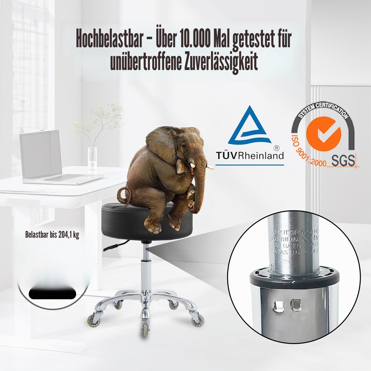 Ainilaily Roll hocker mit Rollen, Dickes Kissen, strapazierfähig, für Kosmetiker, hydraulischer Stuhl, Hocker für Arbeit, Medizin, Tattoo-Salon, Büro (schwarz)