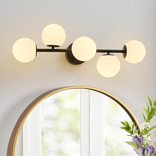 Miniatura 12 de Lámpara de baño, luz dorada cepillada sobre espejo con pantallas de vidrio blanco leche, apliques de pared LED regulables para pasillo, entrada,