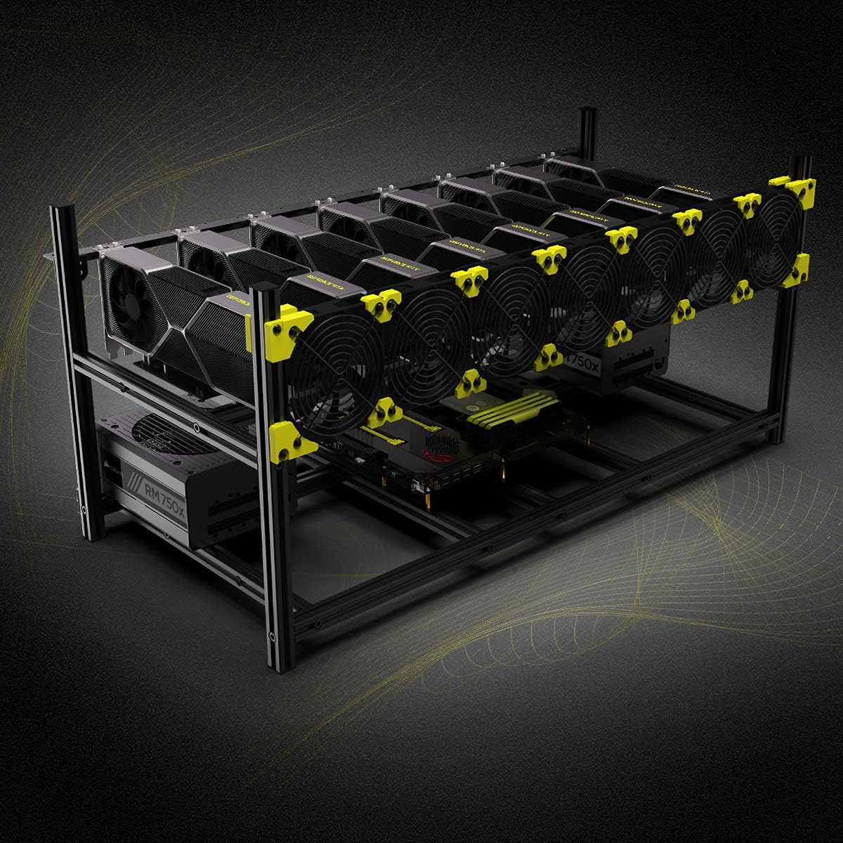 6/8 GPU アルミニウム スタッカブル オープンエアマイニング コンピュータ フレーム リグ イーサリアム ヴェッダ (6GPU-T2)