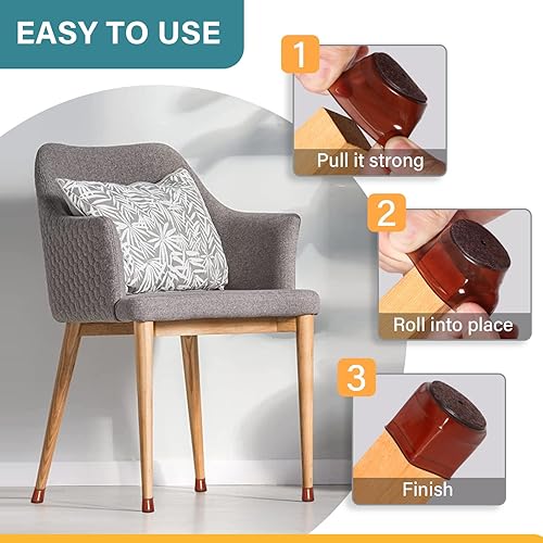 Miniatura 3 de Protectores de suelo para patas de silla, 24 unidades, de fieltro de silicona marrón, almohadillas para patas de muebles, cubiertas para pisos de