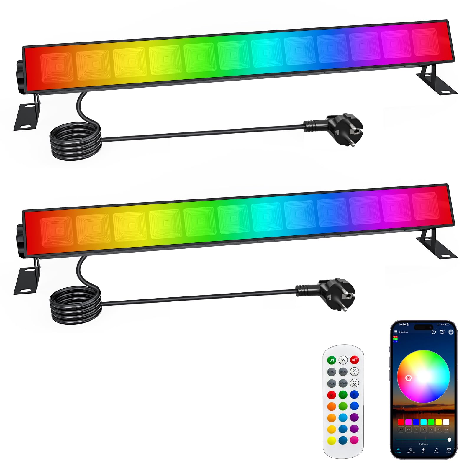 CREATESTAR Faretto LED RGB Esterno 30W, Barra LED RGB da Esterno con APP Bluetooth e Telecomando 2.4G, Memoria Funzione, Funzione Timer, IP66 Impermeabile Proiettore RGB per Bar Feste Giardino