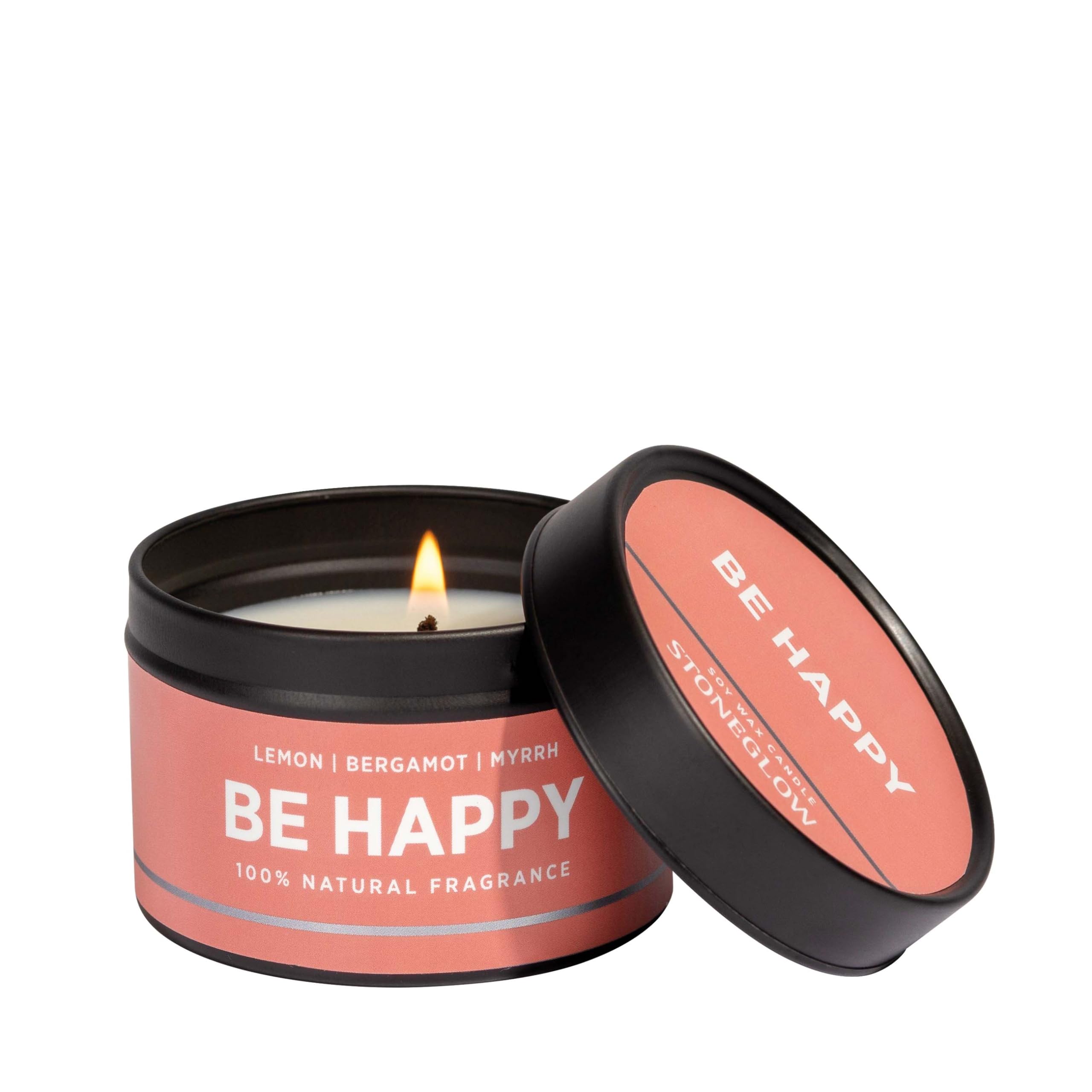 Stoneglow - Wellbeing - Be Happy - Sented Soy Candle Tin - Lemon Bergamot Myrrh